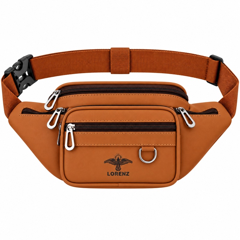 (image for) 6897 Tan Premium Two-Tone PU Bumbag W/6 Zips (New)